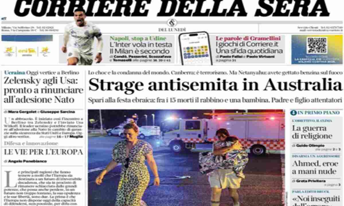 Il Corriere della Sera, la prima pagina di oggi