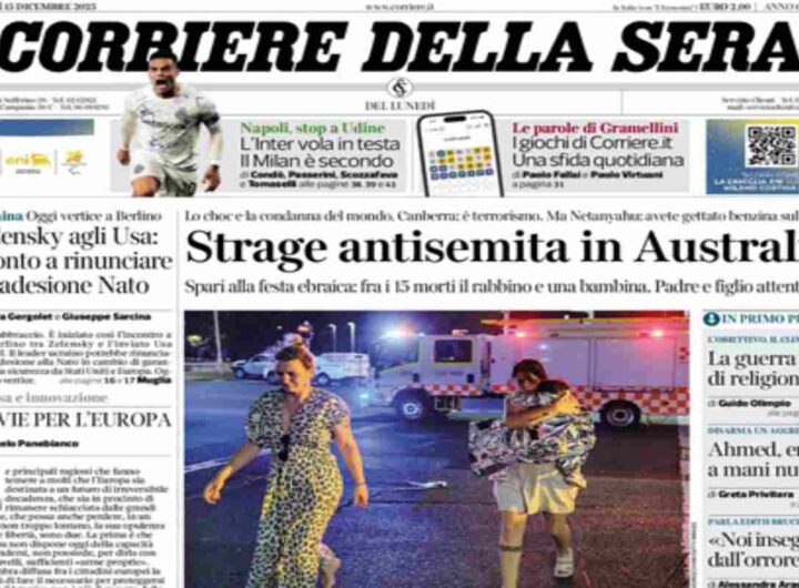 Il Corriere della Sera, la prima pagina di oggi