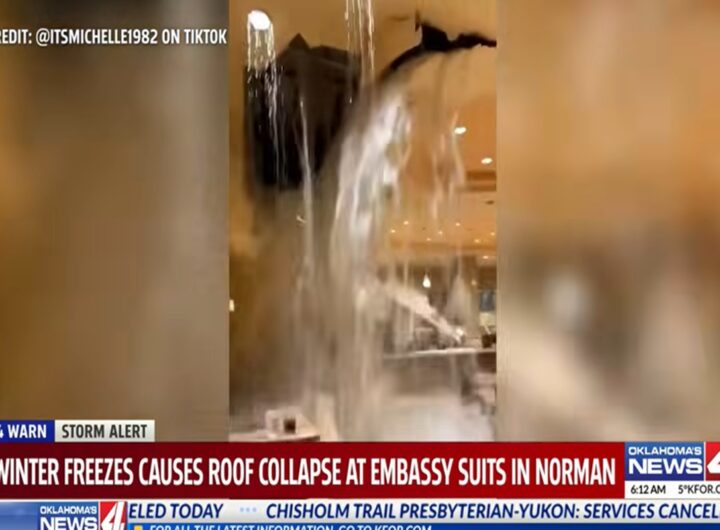 Il video del crollo del soffitto in un hotel in Oklahoma