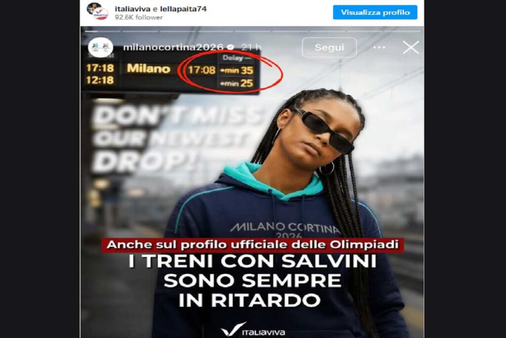 I treni in ritardo sul profilo di Milano Cortina