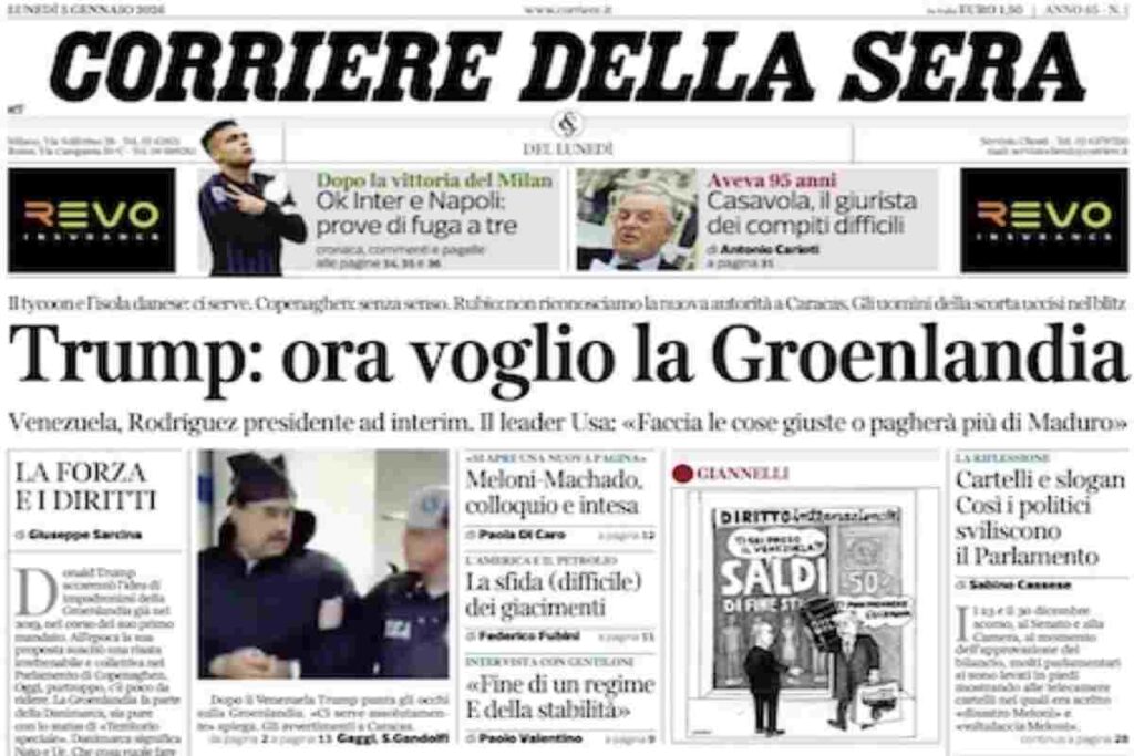 Il Corriere della Sera, la prima pagina di oggi