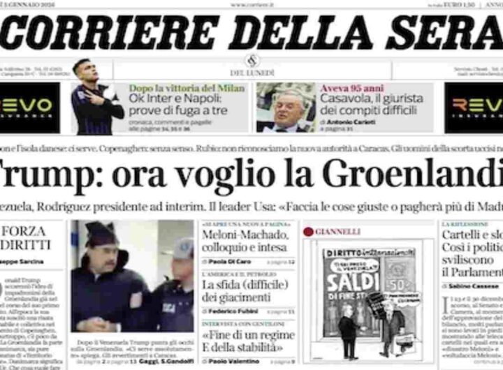 Il Corriere della Sera, la prima pagina di oggi
