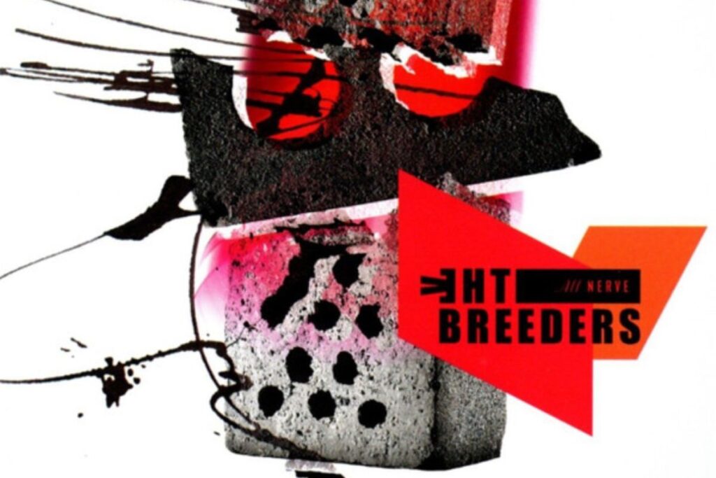 Un particolare della colorata copertina di All Nerve dei Breeders, con un mattone rotto in primo piano