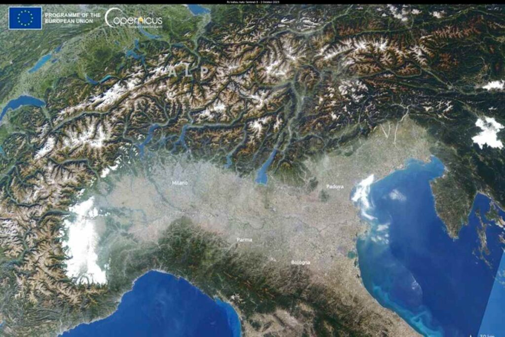 la pianura padana vista dal satellite