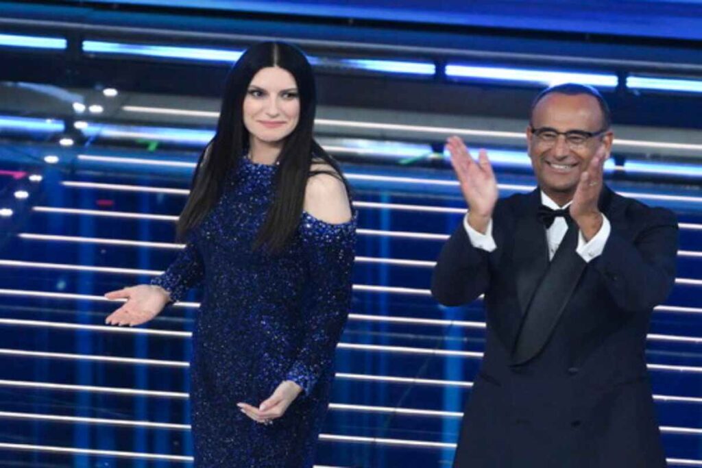 Laura Pausini e Carlo Conti a Sanremo