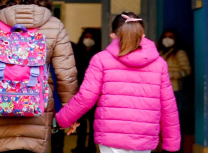 Bambina all'entrata di scuola