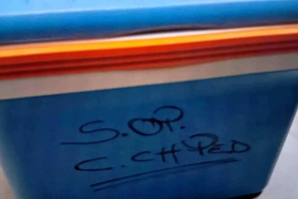 Il frigo/box utilizzato per il trasporto del cuore arrivato all'ospedale Monaldi per essere impiantato al piccolo Domenico