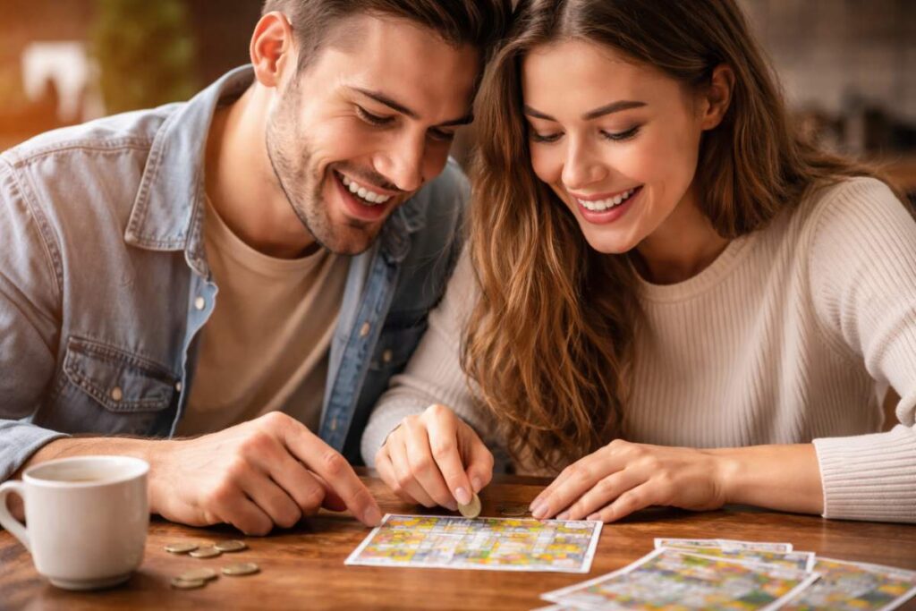 coppia gioca al gratta e vinci