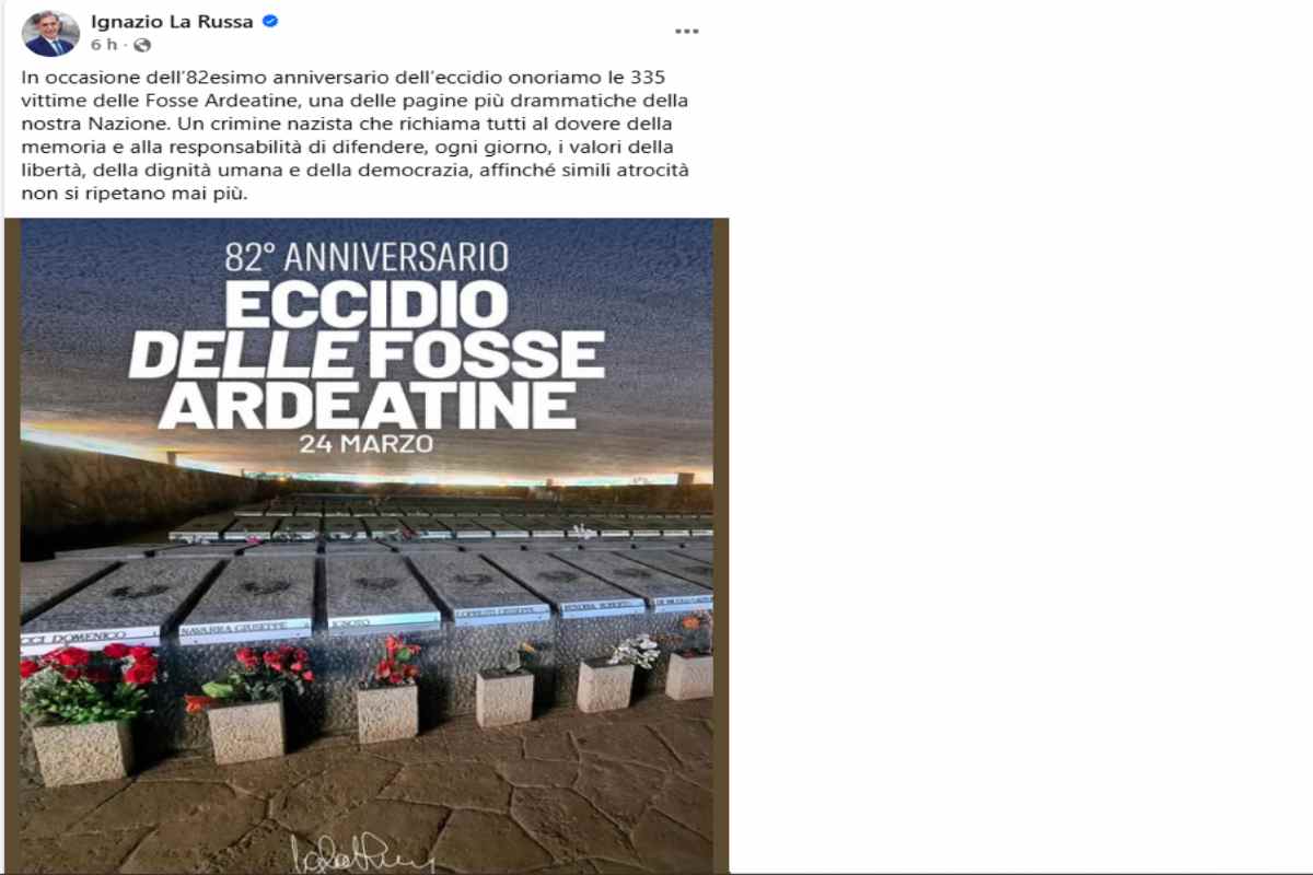 Fosse Ardeatine, La Russa parla di “crimine nazista” senza citare le responsabilità dei fascisti