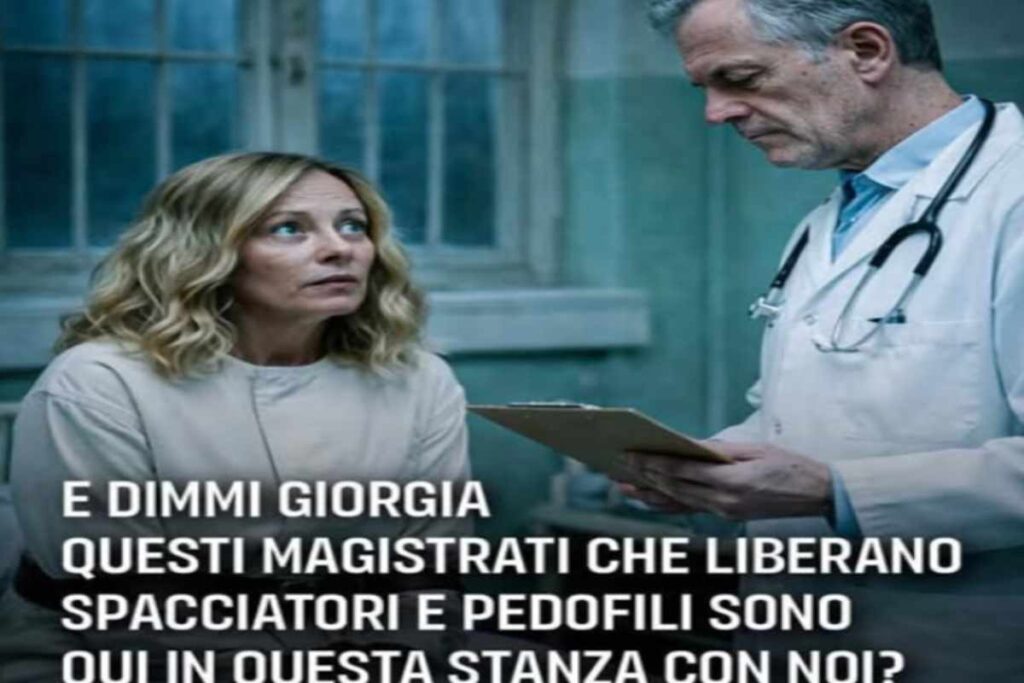Il fotomontaggio di Giorgia Meloni in una clinica psichiatrica