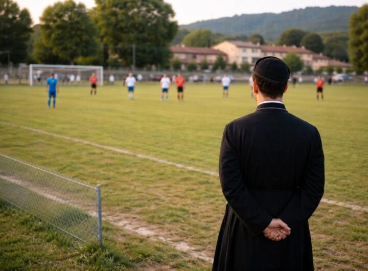 prete guarda partita di calcio