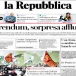 Repubblica, la prima pagina di oggi