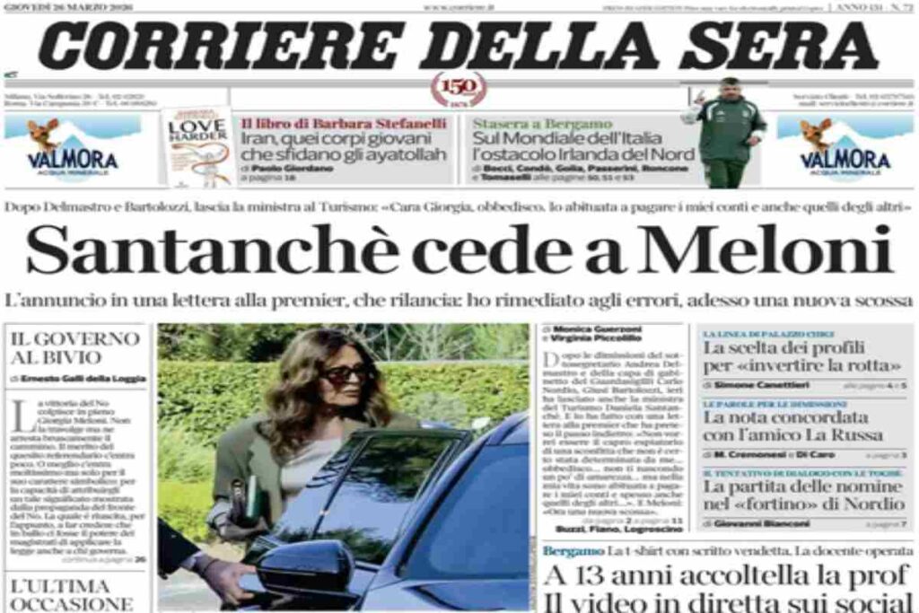 Il Corriere della Sera, la prima pagina di oggi