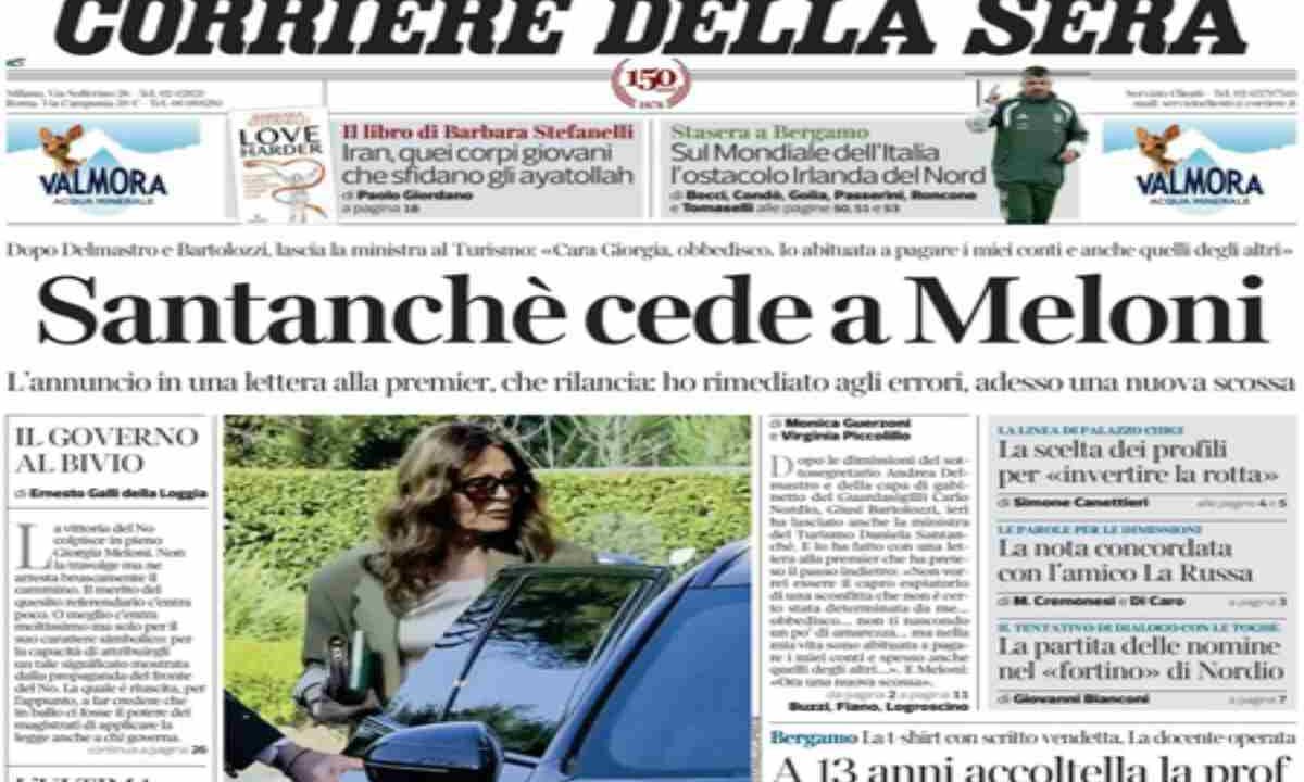 Il Corriere della Sera, la prima pagina di oggi