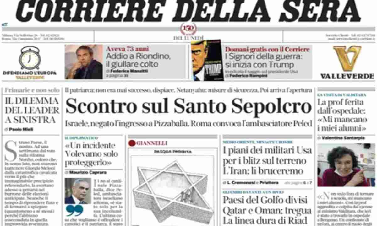Il Corriere della Sera, la prima pagina di oggi