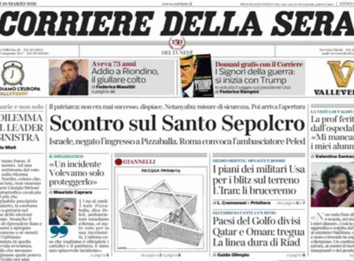 Il Corriere della Sera, la prima pagina di oggi