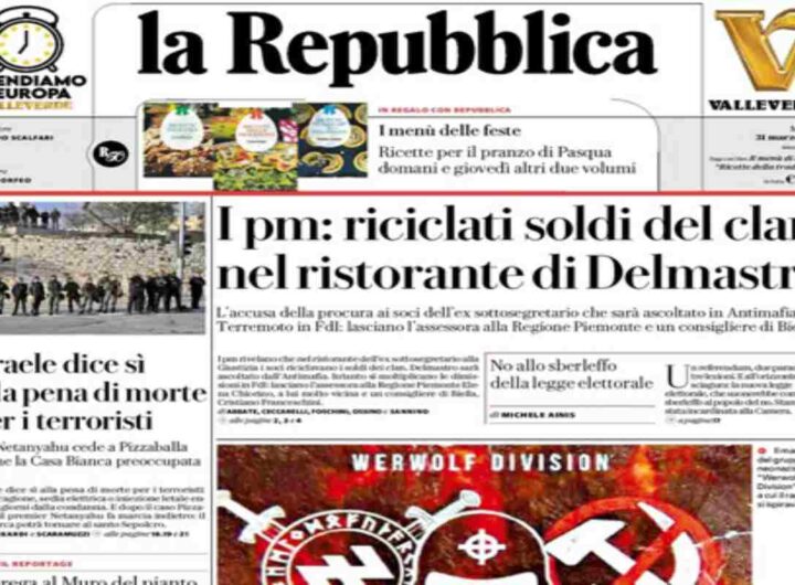 Repubblica, la prima pagina di oggi