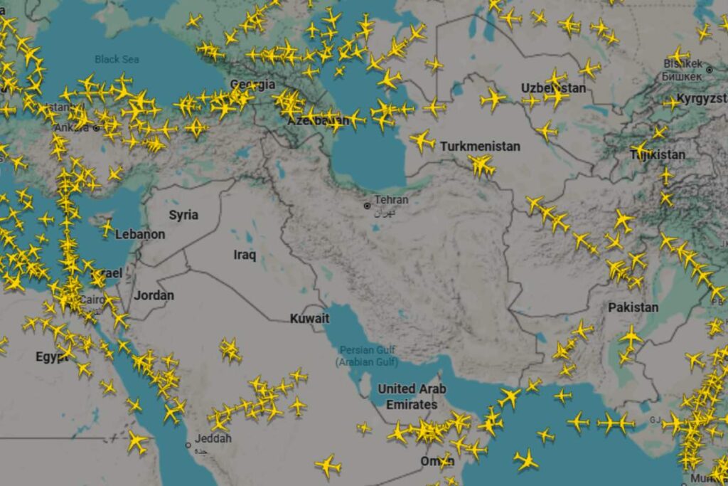 mappa voli sopra iran