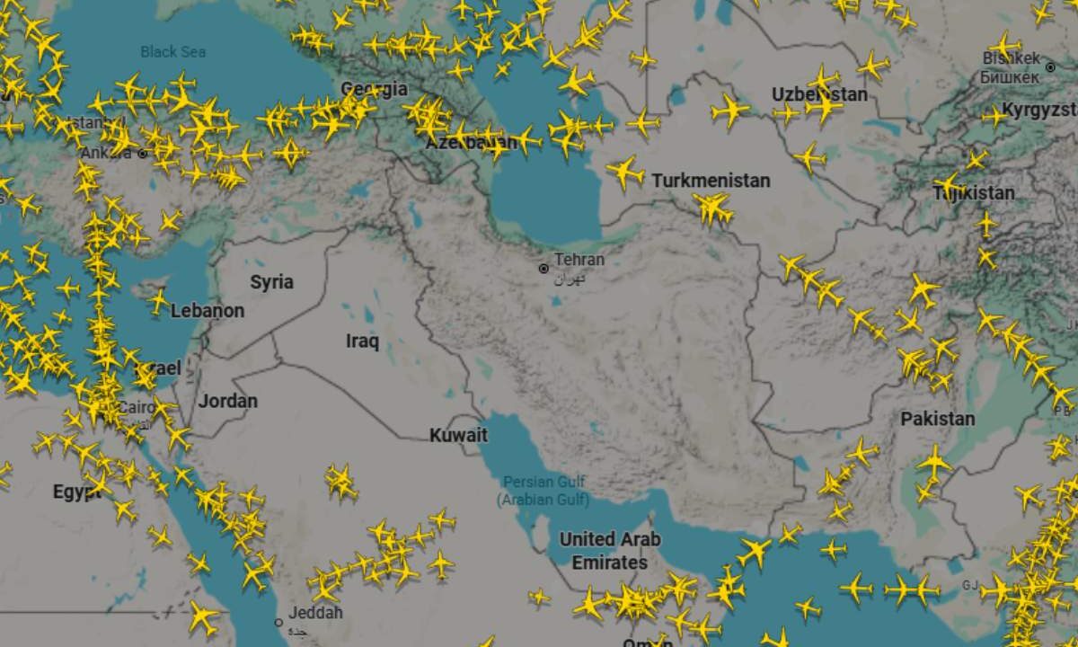 mappa voli sopra iran