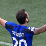 L'esultanza di Calhanoglu dopo un gol con l'Inter