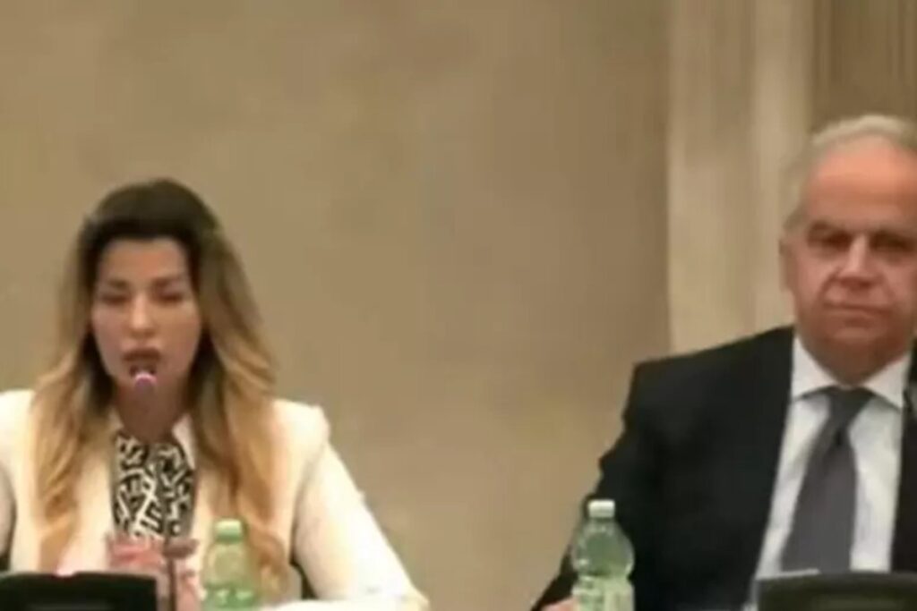 Claudia Conte e Piantedosi in un fermo immagine di Senato Tv