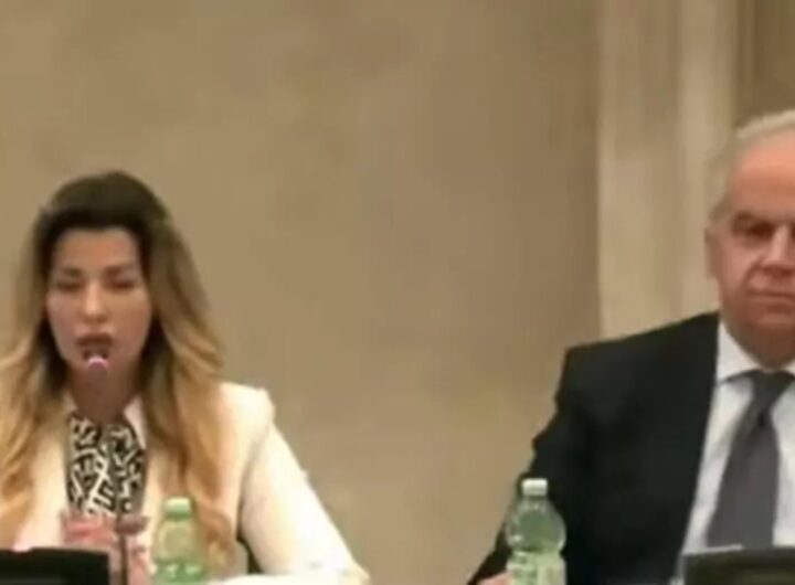 Claudia Conte e Piantedosi in un fermo immagine di Senato Tv