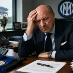 Marotta preoccupato nel suo ufficio da presidente dell'Inter
