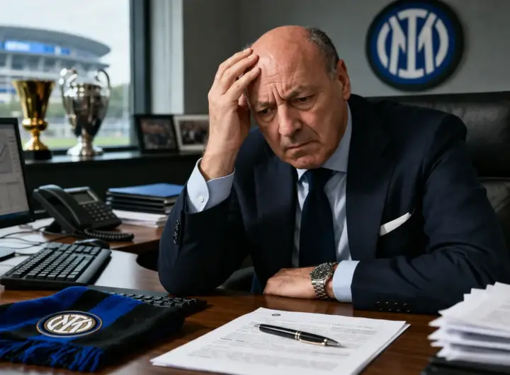 Marotta preoccupato nel suo ufficio da presidente dell'Inter