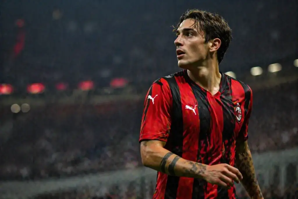 Zaniolo con la maglia del Milan, immagine creata con l'intelligenza artificiale