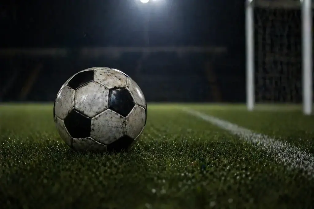Pallone sporco su un campo bagnato