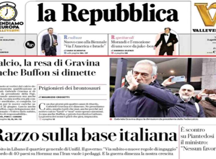 La Repubblica, la prima pagina di oggi