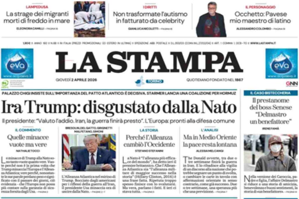 La Stampa, la prima pagina di oggi
