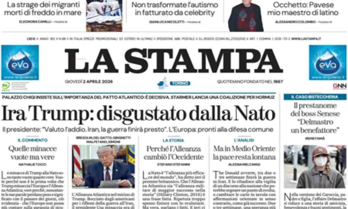 La Stampa, la prima pagina di oggi