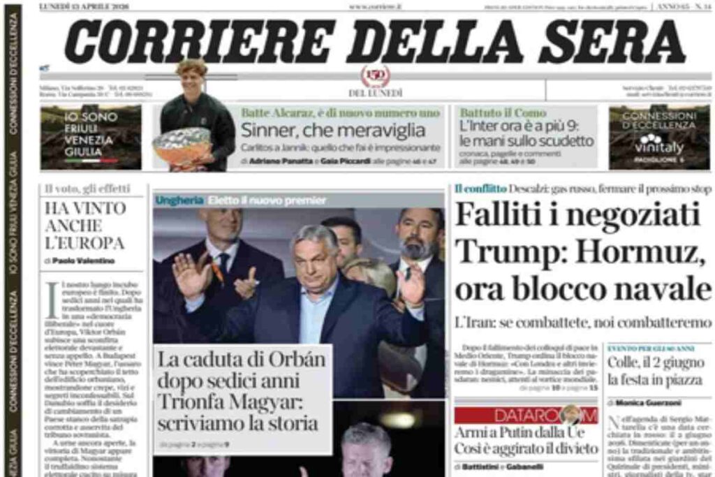 Il Corriere della Sera, la prima pagina di oggi