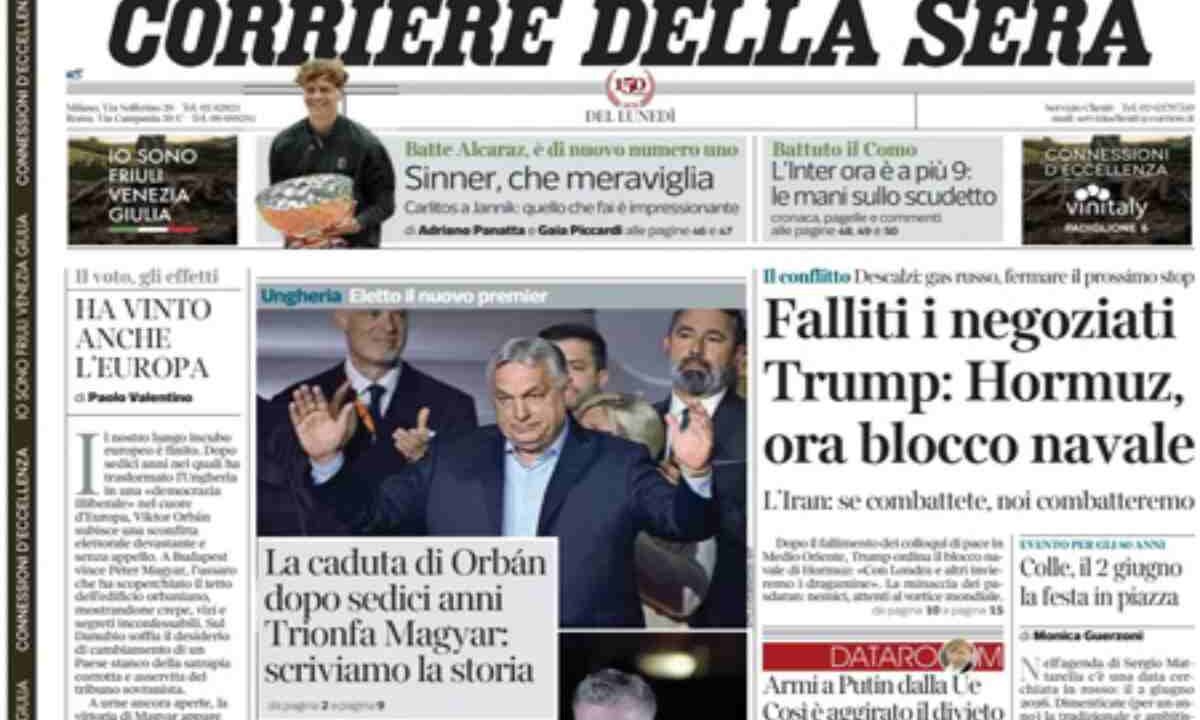 Il Corriere della Sera, la prima pagina di oggi