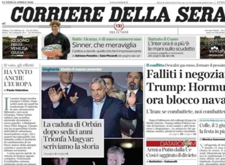 Il Corriere della Sera, la prima pagina di oggi