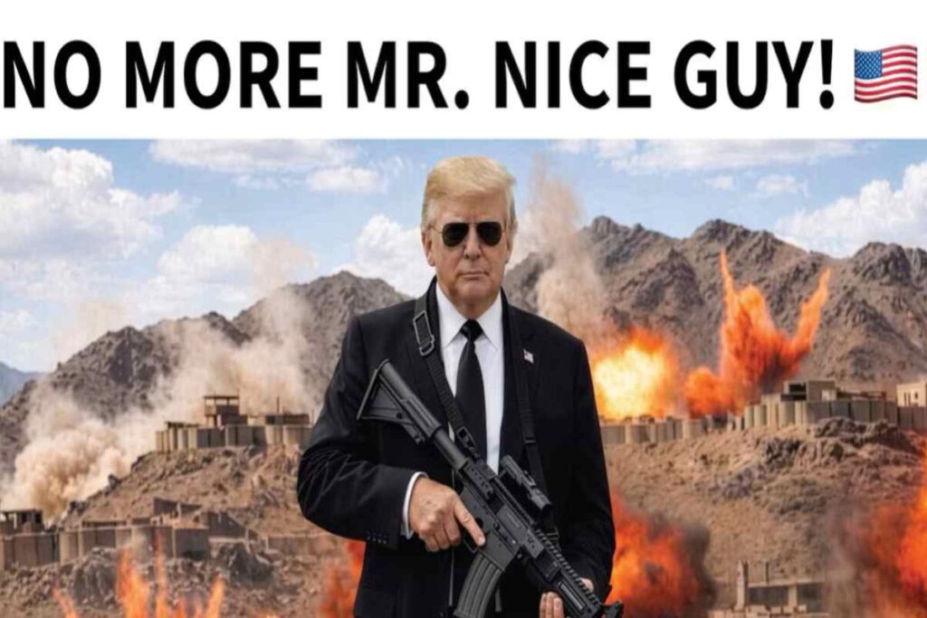 Trump con una mitragliatrice, immagine IA