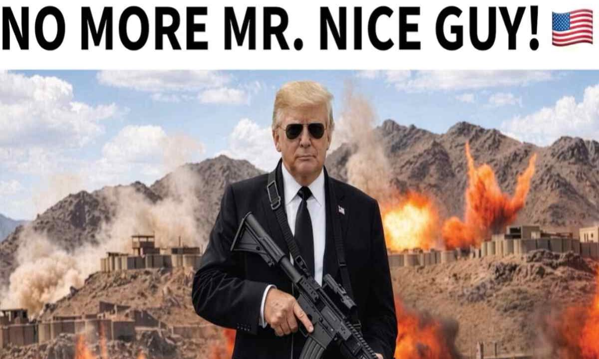 Trump con una mitragliatrice, immagine IA