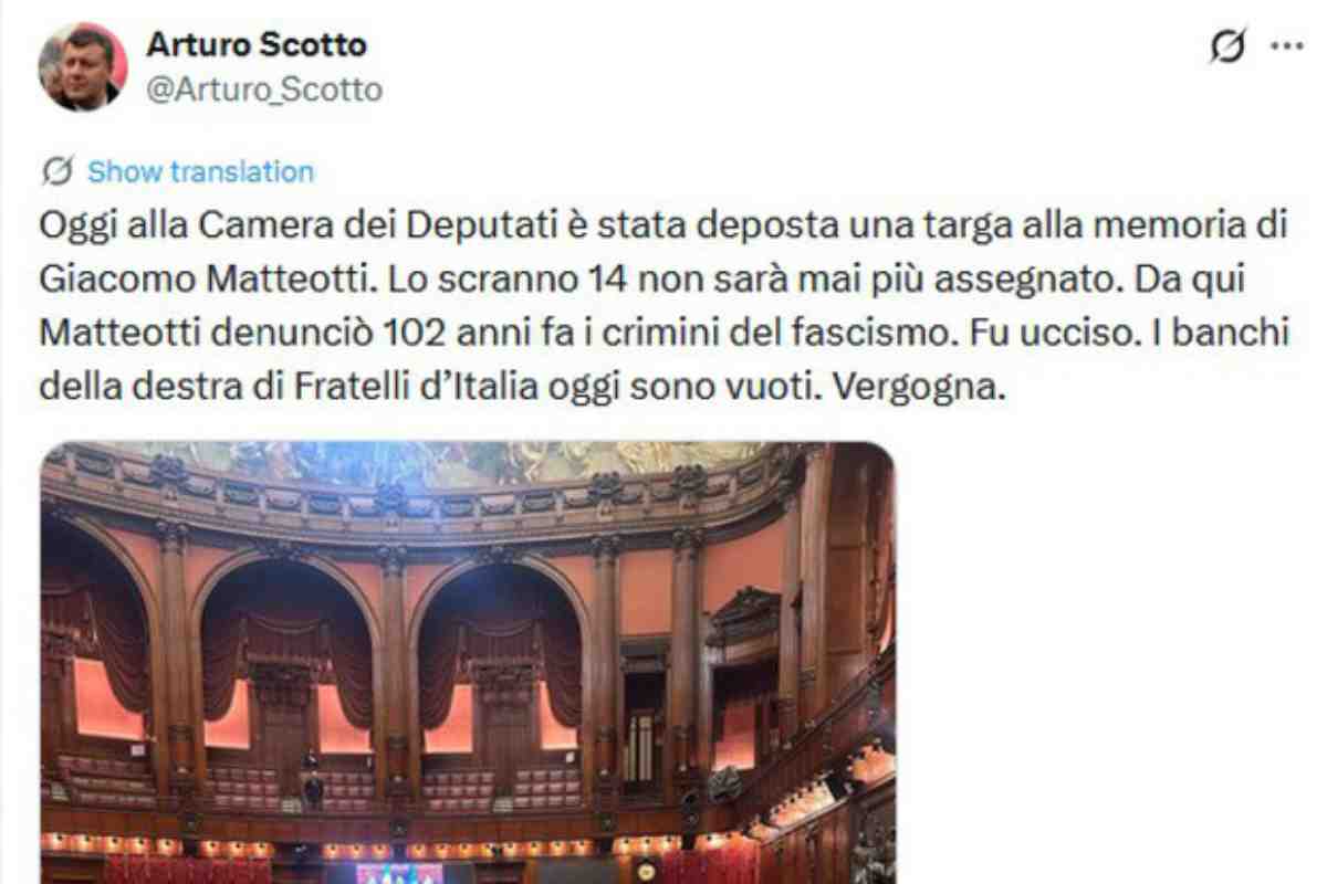 Il post di Arturo Scotto sulla vicenda Matteotti