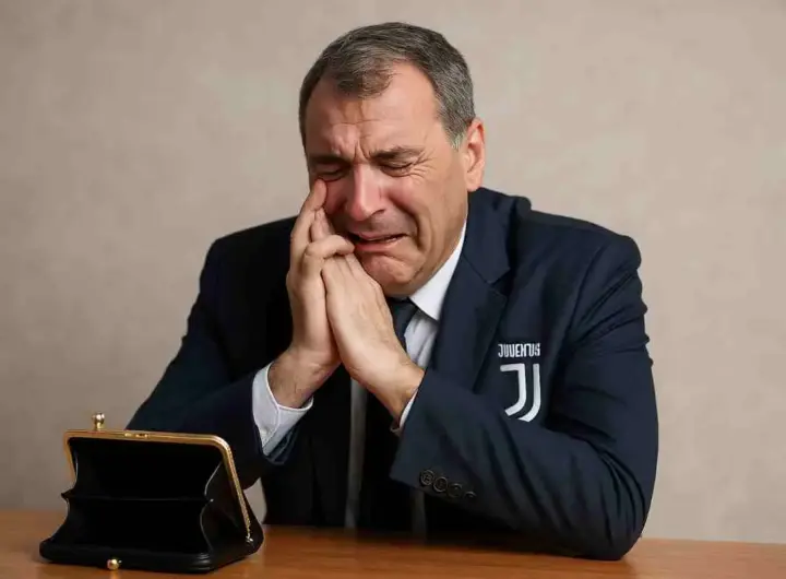 Comolli, amministratore delegato della Juventus, in lacrime, immagine creata con intelligenza artificiale
