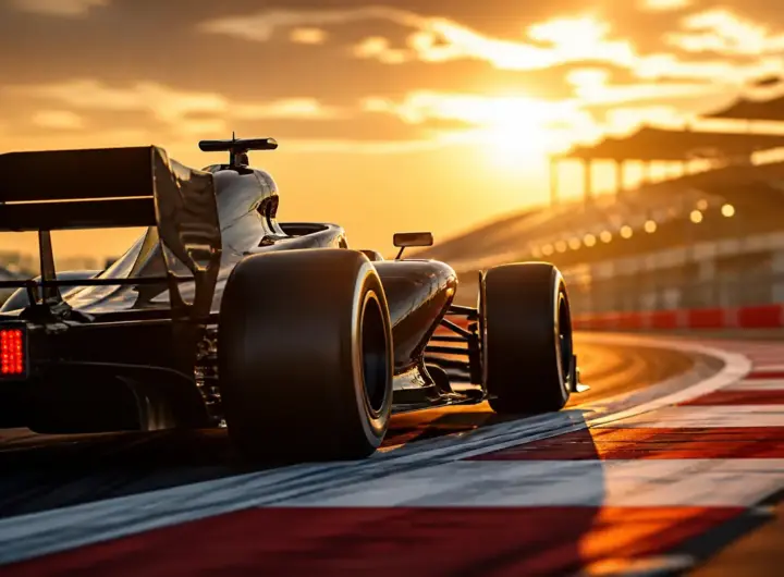 Formula 1 al tramonto, immagine creata con intelligenza artificiale