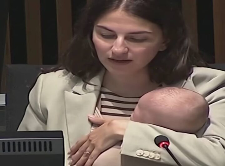 Ministra svedese al Consiglio europeo con il figlio di pochi mesi
