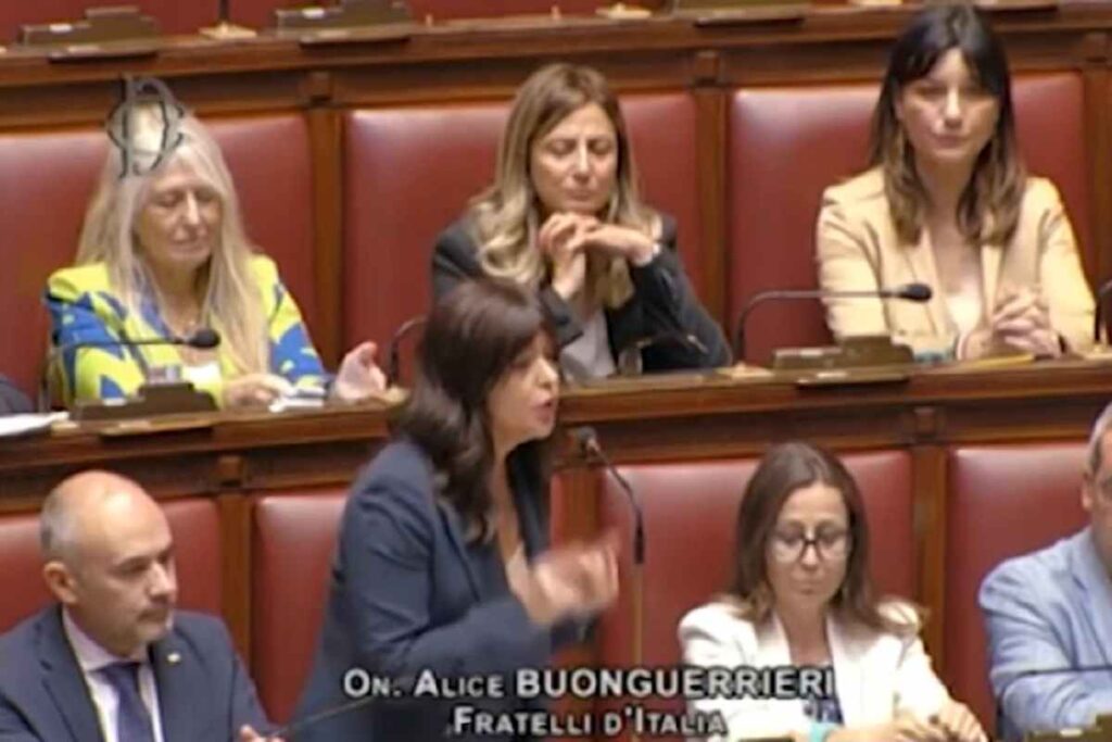 Alice Buonguerrieri di Fratelli d'Italia parla in Aula