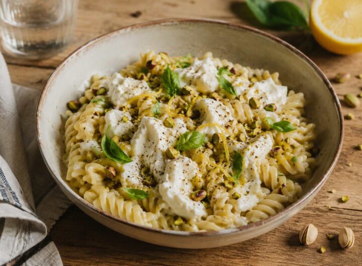 Pasta burrata, pistacchi e limone