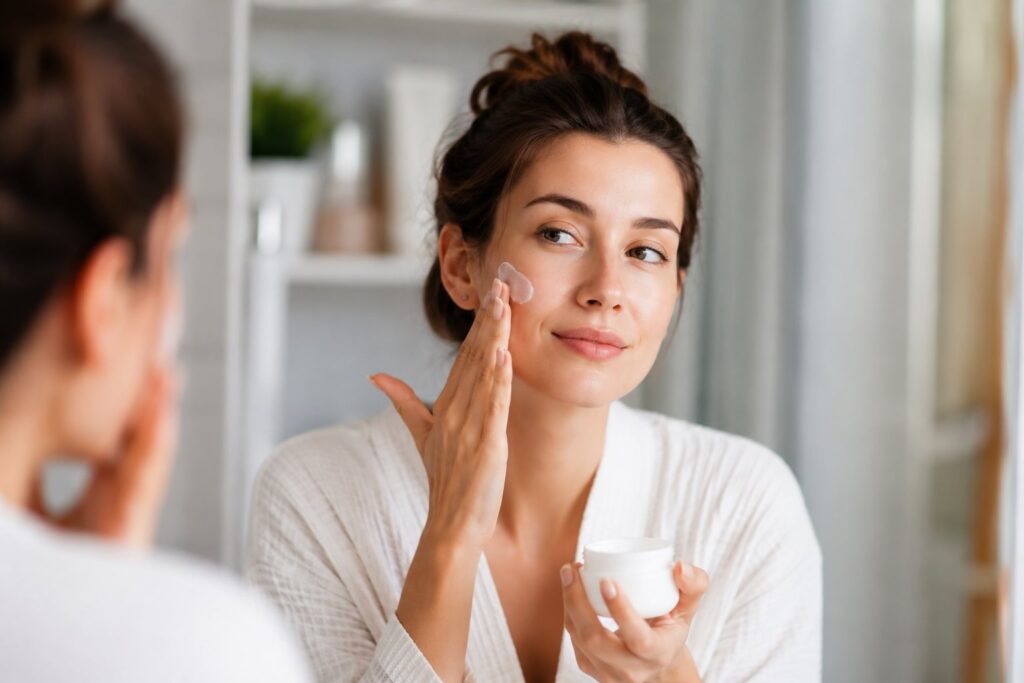 una donna che fa skincare