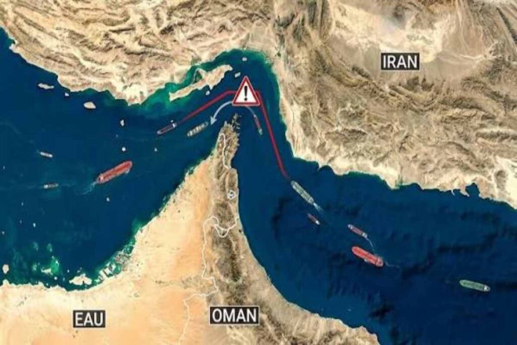 Una elaborazione grafica mostra la parte di Hormuz controllata dall'Iran e quella controllata dall'Oman