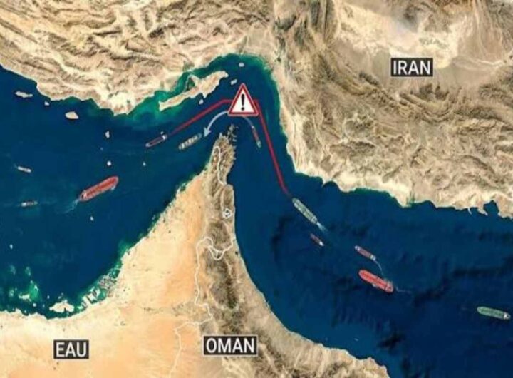 Una elaborazione grafica mostra la parte di Hormuz controllata dall'Iran e quella controllata dall'Oman