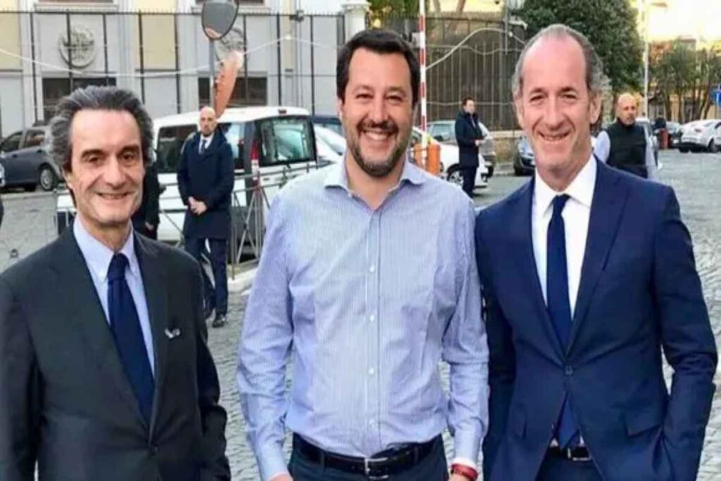 Matteo Salvini, Luca Zaia e Attilio Fontana in una immagine di archivio Ansa