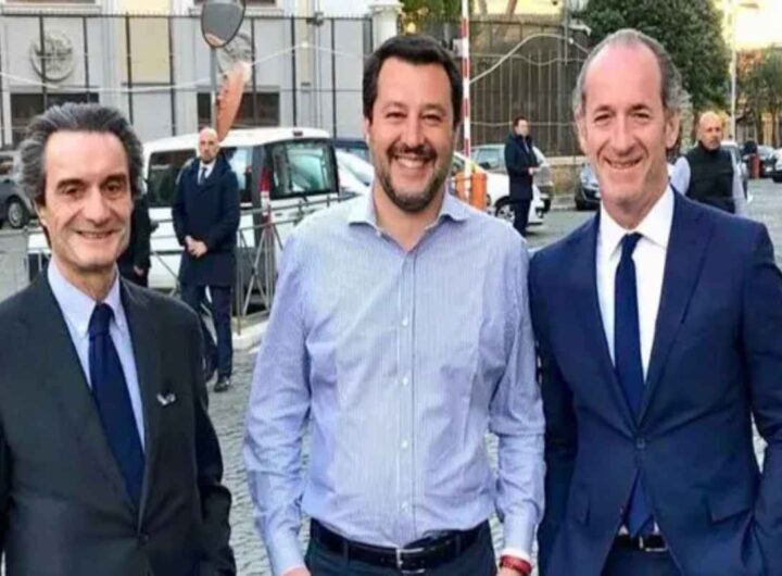 Matteo Salvini, Luca Zaia e Attilio Fontana in una immagine di archivio Ansa