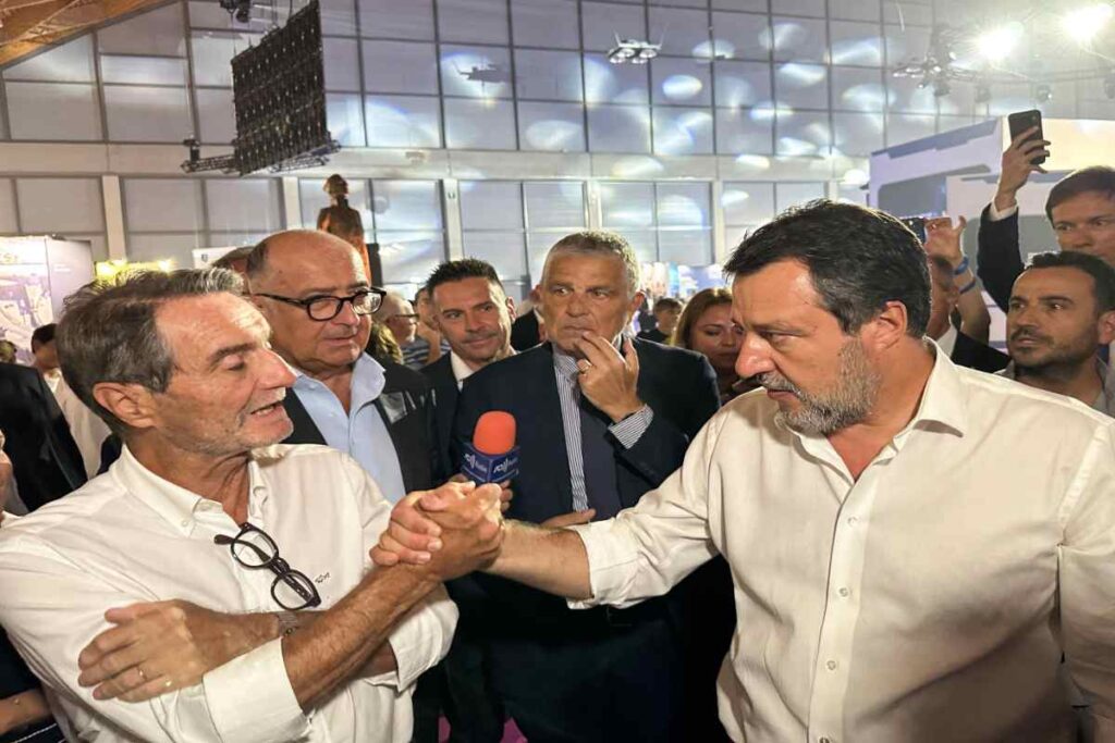 Meeting di Rimini, incontro tra Matteo Salvini e Attilio Fontana al padiglione del MIT